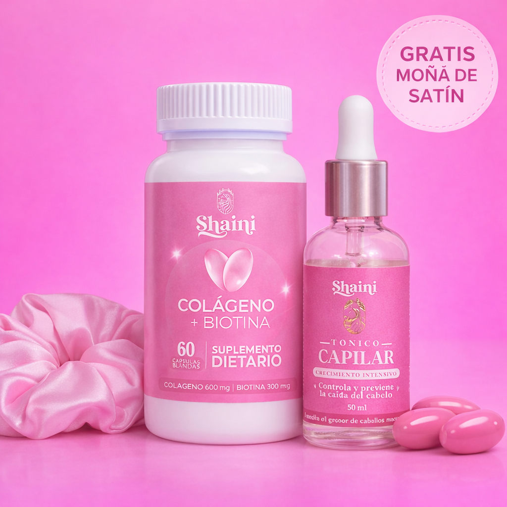 Kit Anticaída Capilar · Tónico con Capixil + Colágeno con Biotina + GRATIS Moña de Satín
