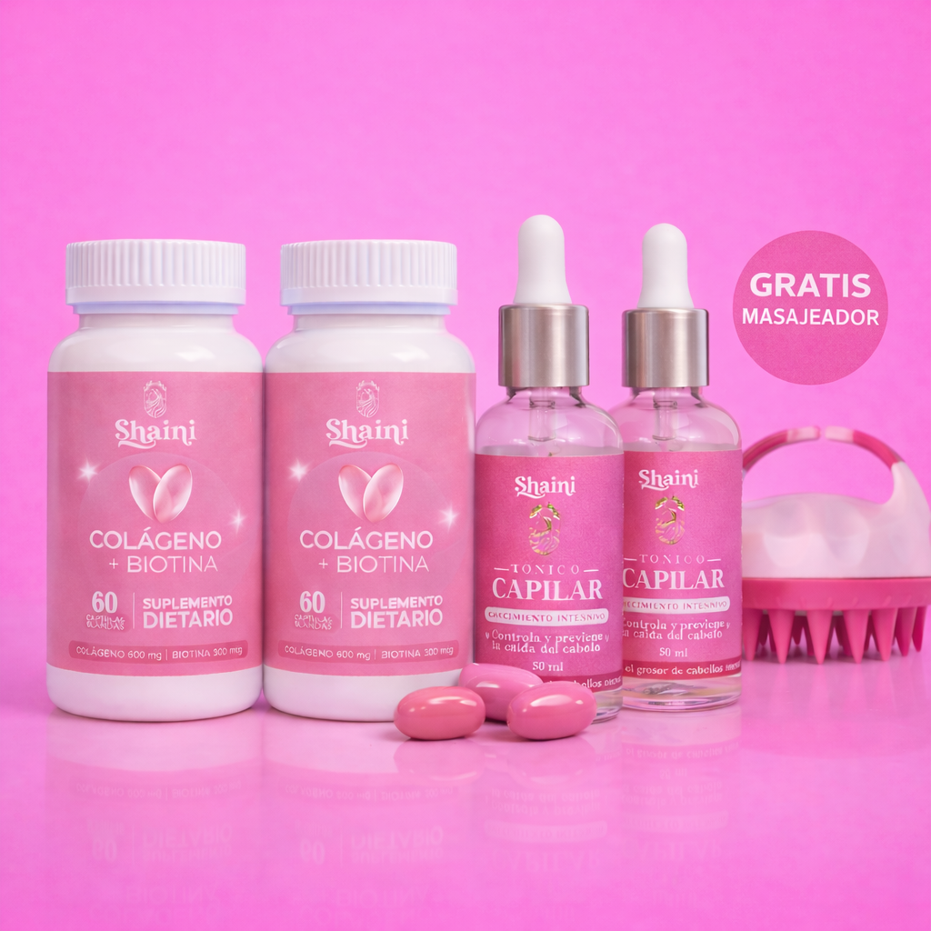 Kit Anti Caída y Crecimiento Capilar · 2 Tónicos con Capixil + 2 Colágeno con Biotina + GRATIS Masajeador Capilar