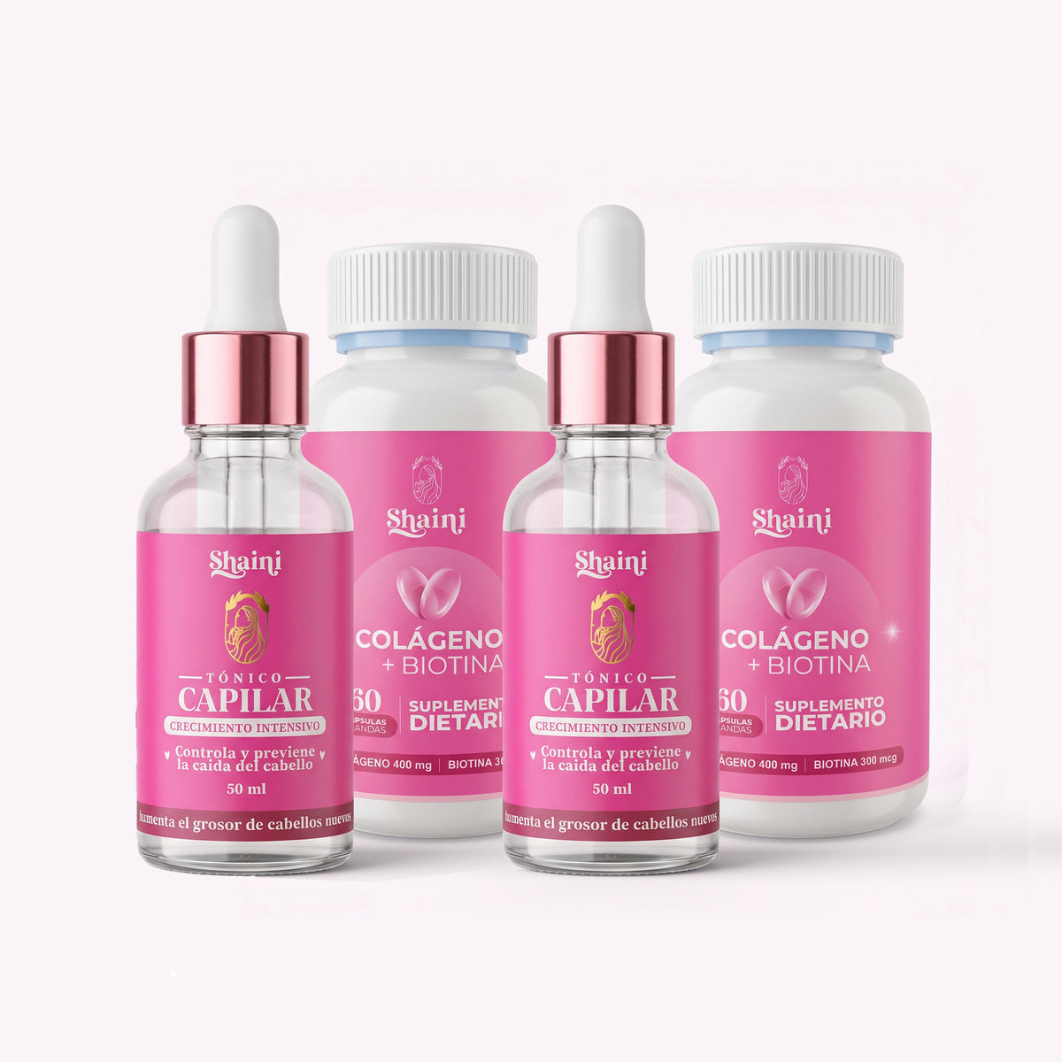 Kit Anti Caída y Crecimiento Capilar · 2 Tónicos con Capixil + 2 Colágeno con Biotina + GRATIS Masajeador Capilar